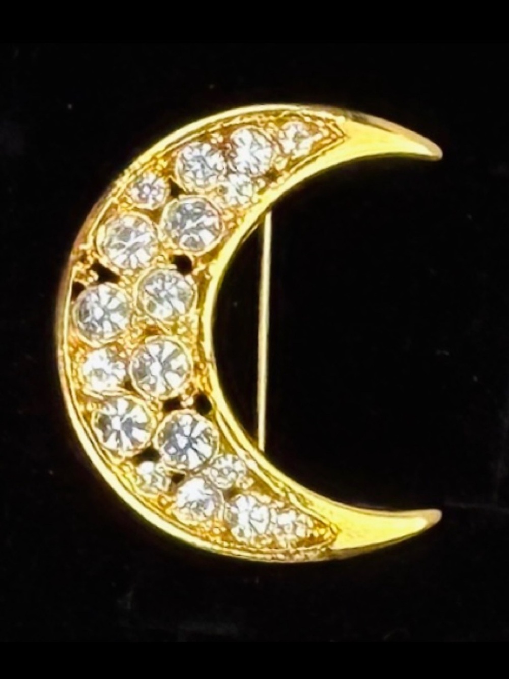 Goldton Crescent Moon Brooch with Crystals